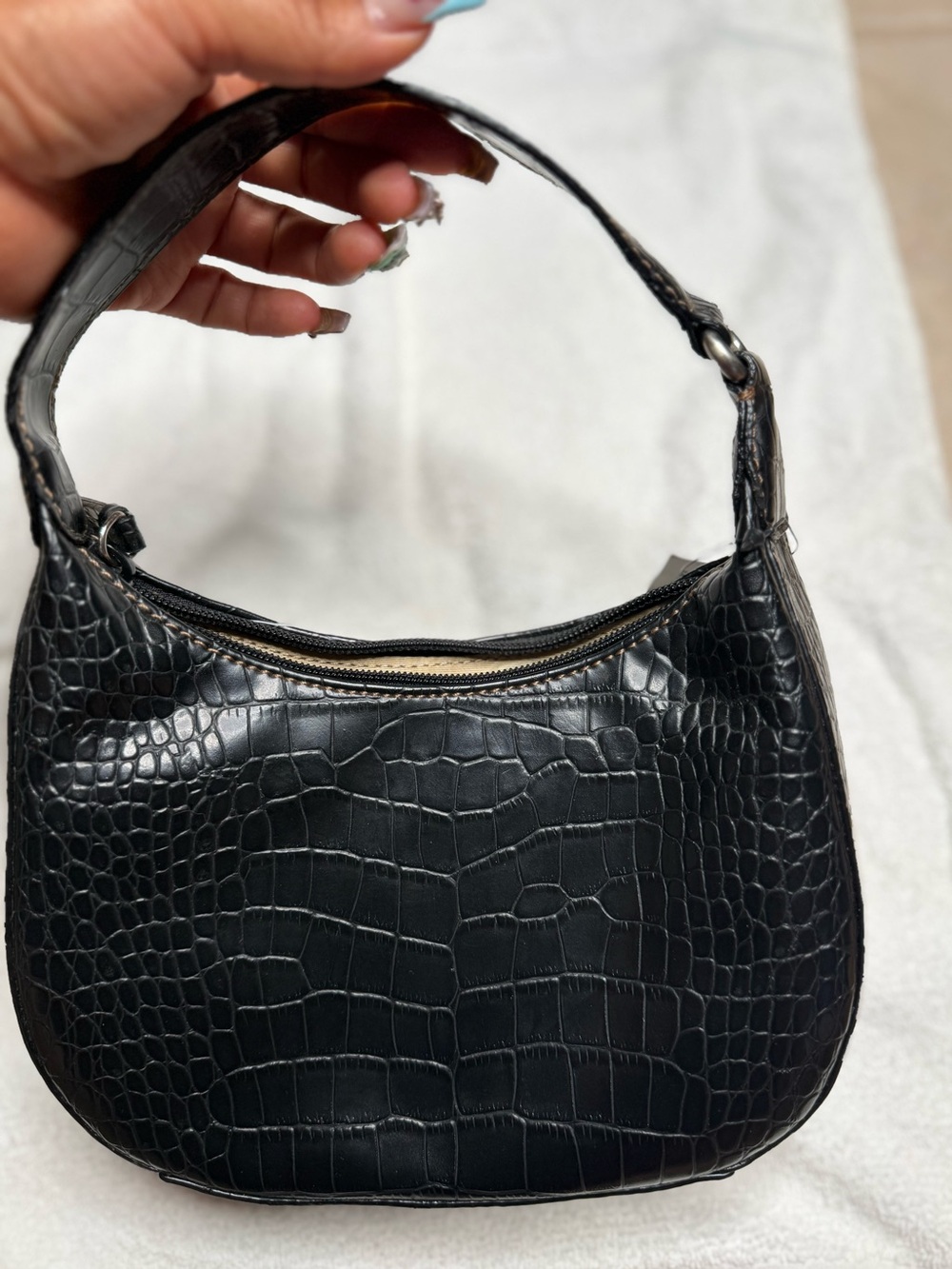 Nine West Uptown Girl Croco Mini Shoulder Bag Black Y2K Baguette - Picture 2 of 8